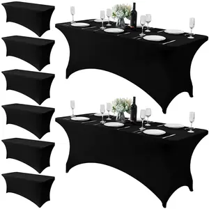 1/2/3 Pack Black Table Cover, Spandex Table Cloths for 6 Foot Rectangle Tables Fitted Tablecloth, Wrinkle-Free and Stretch Folding Tablecloth for Banquet, Wedding, Party (72L x 30W x 30H Inch)