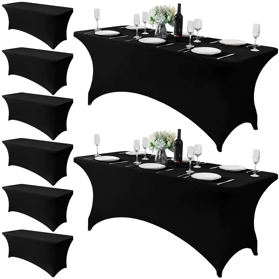 1/2/3 Pack Black Spandex Fitted Table Cover Set for 6-ft Rectangle Tables, Wrinkle-Free Lightweight Stretchy Tablecloth for Banquet, Birthday, Christmas, Thanksgiving Decor (72L x 30W x 30H in)