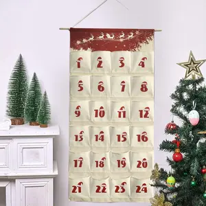 1pc, Christmas Advent Calendar, Christmas Decorations, Perfect Christmas Gifts Reusable Pocket Hanging Bag Fabric Christmas Print 24 Pocket Christmas Countdown Calendar - Clothing Protection Bag Storage Bag