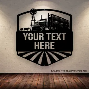 Bull Hauler Peterbilt Windmill - Your Text Here - Metal Monogram Wall Art Sign