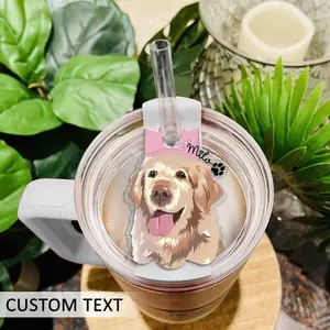 Personalized Pet Portrait Tumbler Name Tag, 20oz 40oz Tumbler Quencher Pet Plate Topper, Stanley Accessories Tag, Pet Memorial Portrait Gift, Custom Name Tag Birthday Gift