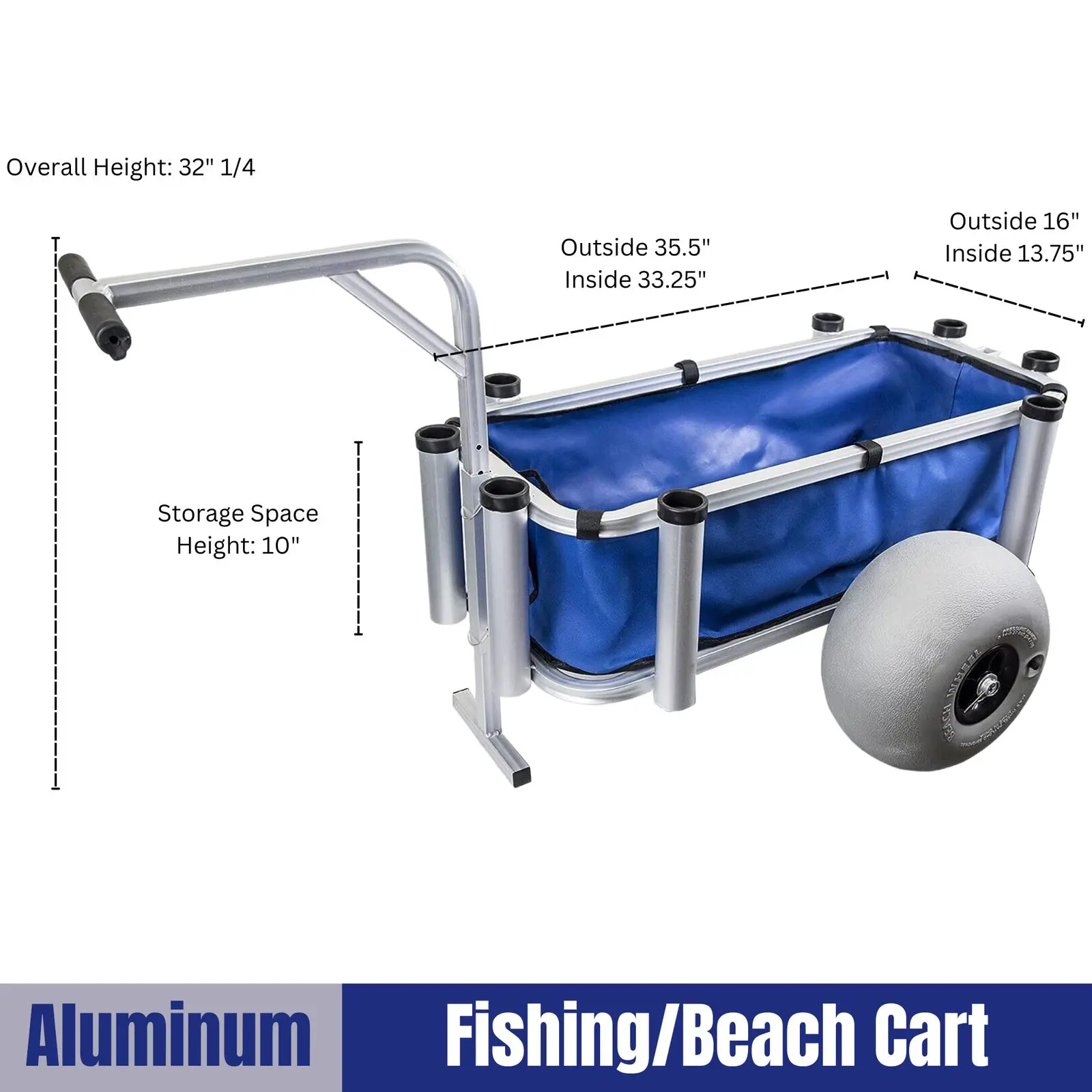eremywell Outdoor Heavy Duty Aluminum Fishing Cart/Beach Cart with Large Wheels for Fishing, Camping, 35"x 16" Basket, Anti-Corrosion, Heavy Duty