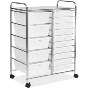 Storage Drawer Carts W/15-Drawer,Rolling Wheels Semi-Transparent Multipurpose Mobile Rolling Utility Cart for School, Office, Home, Beauty Salon Storage Organizer Cart (Clear)