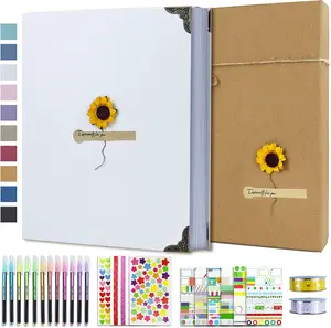 DIY Scrapbook Photo Album Kit with Pens Tapes and Stickers 60 Pages Hardcover 8.3x10.5 Inches 3 Rings Removable Blank Paper Scrapbooking for Lover Friends  Wedding White