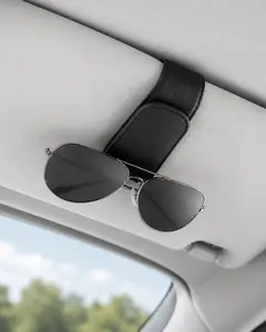 Car Sun Visor Magnetic Leather Sunglasses Holder Clip, Slim Eyeglass Storage Organizer for Car Drivers