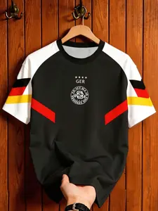 Germany Team Ger Letter Football Jersey Men Colorblock Short Sleeve Sports T-Shirt, Fan Memorial Edition
