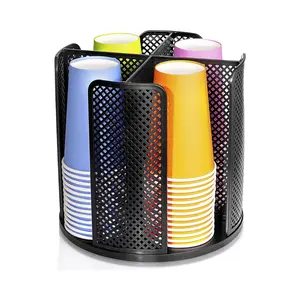 Rotating Cup Dispenser with 4 Compartments – Coffee Cup & Lid Holder for Countertop