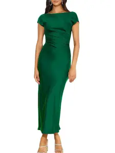 Elegant Women's Satin Backless Fitted Fashion Dress - Long Length Summer New Arrival Wedding Guest Cocktail Party Dress