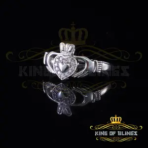 King Of Bling's Sterling White Silver 0.16ct Cubic Zirconia Claddagh Heart Crown Women's Ring Size 7 New with Tags