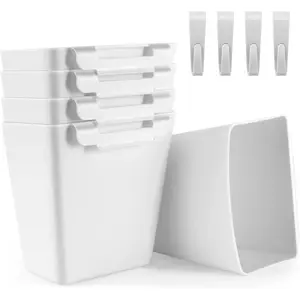 5 Pack Hanging Cup Holders, Multipurpose Rolling Cart and Utility Cart Accessories For Art Craft Supplies, Space Saving Hanging Storage Basket Pencil Holder Makeup Organizers (White)