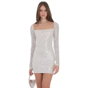 Lucy In The Sky Sequin Long Sleeve Dress in Silver