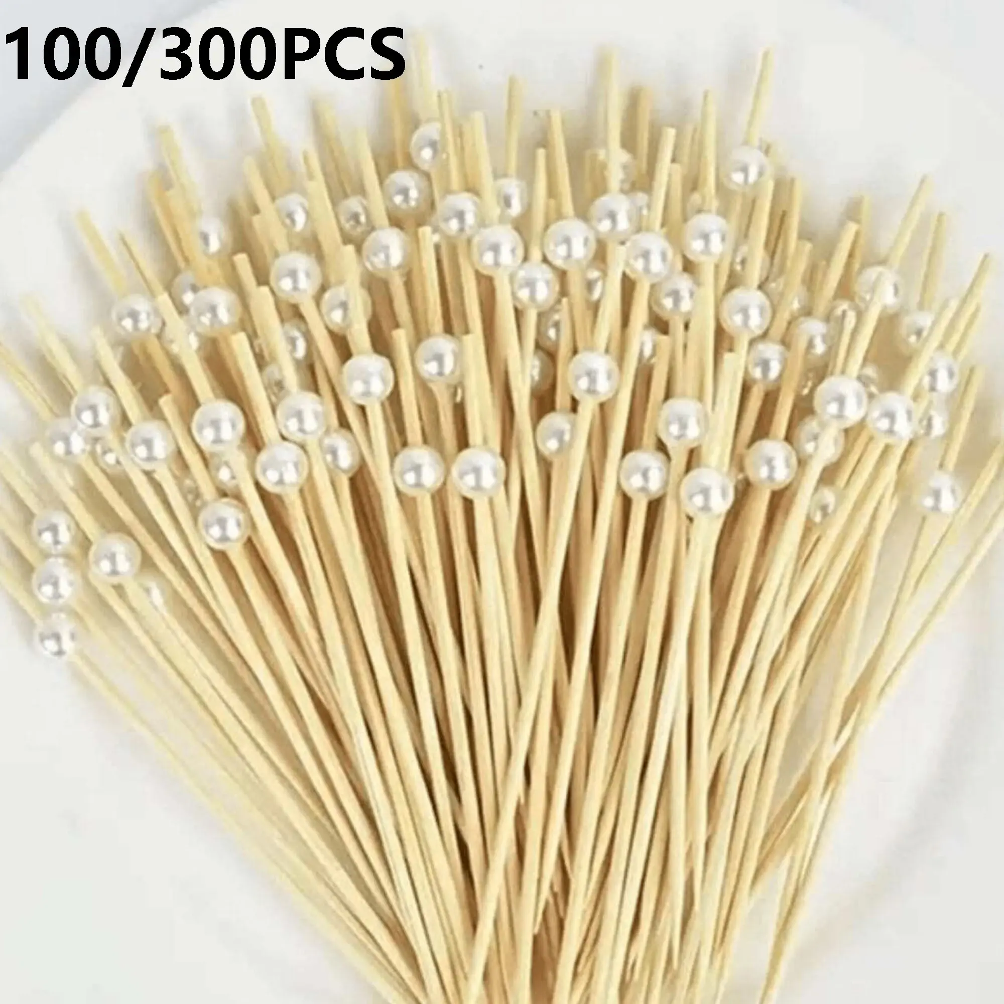 100pcs 4.7-Inch Appetizer Skewers, Pearl Bamboo Sticks, Utensils, Ideal for Appetizers, Fruits, Cupcakes, Food Decor, Drink Garnishing, Party Supplies