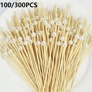 100pcs 4.7-Inch Appetizer Skewers, Pearl Bamboo Sticks, Ideal for Appetizers, Fruits, Cupcakes, Food Decor, Drink Garnishing, Party Supplies