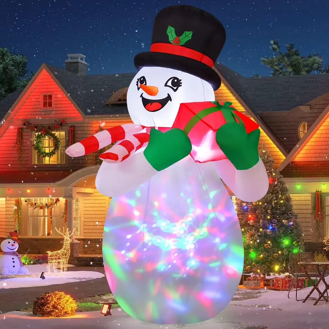 GOOSH Christmas Inflatable 6 FT Blow up Snowman Inflatable with Colorful Leds, Snowman Blow up Snowman Christmas Decorations, Christmas Inflatable Outdoor Decoration Clearance for Xmas/Holiday/Garden