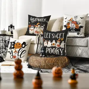 4pcs Halloween Pillow Cover, Bat and Spider Web BOO Pumpkin Lantern Pillow Cover, Happy Halloween Ghost Party Pattern Cushion Cover, 18x18 inches set of 4, suitable for home sofa party decoration, Halloween decoration (without pillow core)