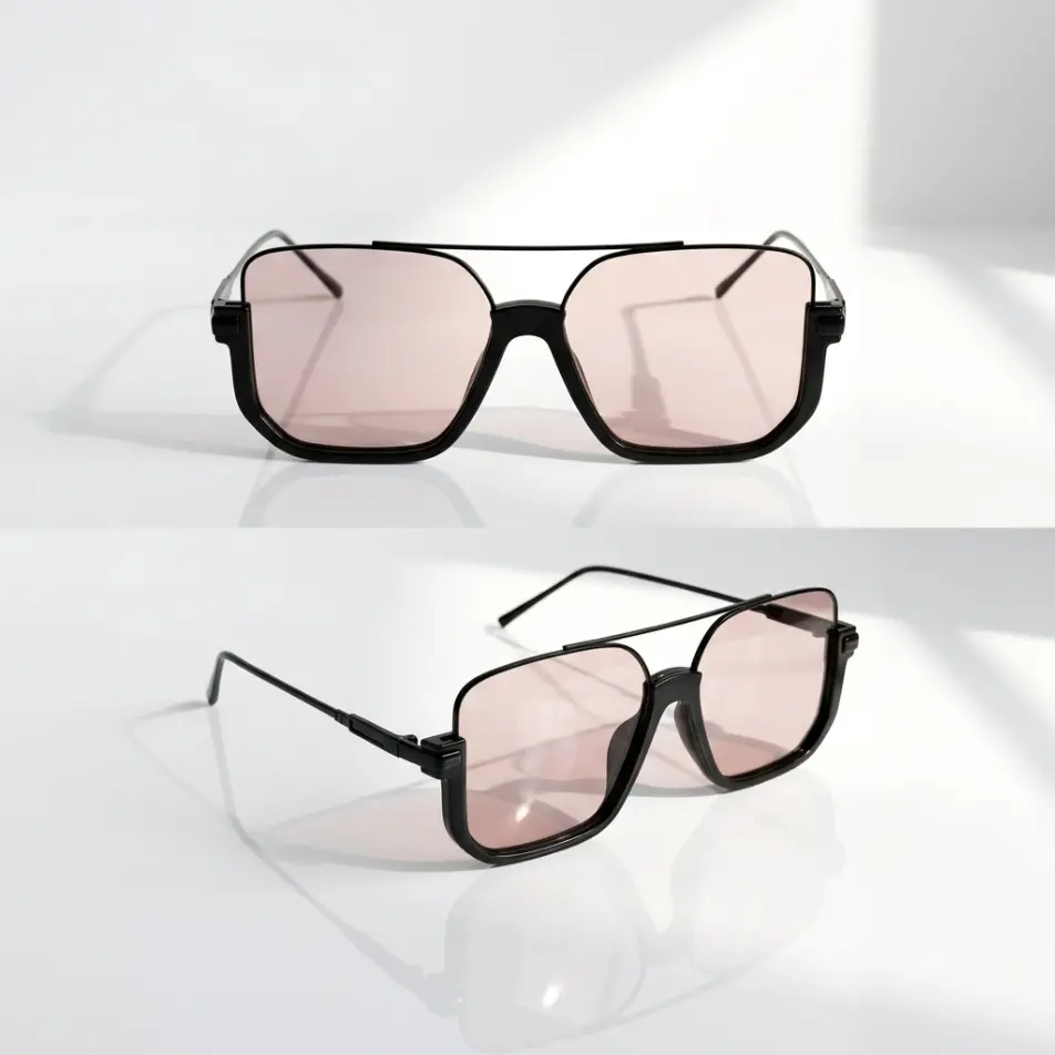 Oversized Double Bridge Aviator Sunglasses for woman and man, Sleek Black Frame Light Pink Tinted Lens Shades, Trendy Y2K Fashion Eyewear, Perfect for Streetwear Photoshoot Festival Weekend Outdoor Daily Wear
