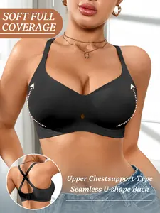 Jelly Bra Women's Gathered No Underwire Back Shoulder Cross Design Comfort Fashion Daily Bralette Bra, Medium Support, Adjustable Strap, Everyday Breathable