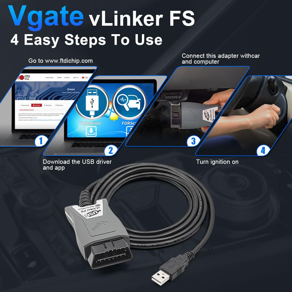 Vgate vLinker FS FORScan OBD2 USB Scanner, HS/MS-CAN Auto Switch, 18V FEPS Programming for Ford F-150 Mazda Lincoln