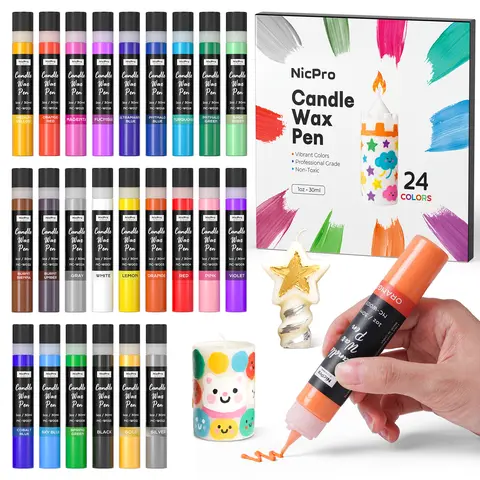 Nicpro 30ml Safe Wax Pen DIY Paint Kit with Silver-Gold Glitter Sparkle - Candle Making Supplies, Dries Fast, Apply Directly or Use Brushes/Sponges, for Adults and Kids DIY Candles w/ Kids, Birthdays