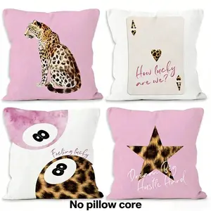 4Pcs 18x18 Inch Pink Cheetah Preppy Throw Pillow Covers,  Leopard Lucky 8 Balls Decor Pillow Cases For Teen Girls Dorm Bedroom, Retro Cheetah Print Pillowcases For Couch Bed Sofa, Single Sided Print (No Insert), Home Decor, Home Textile
