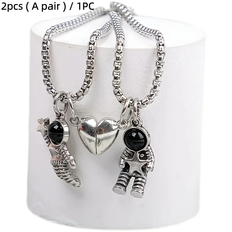 Funky Space Theme Lunar Astronaut Pendant Necklace - Metal Coating, 1pc-2pc 60cm Long Moon Sun Star Charms Jewelry for Layering, Valentine's Day Matching Couple Gifts