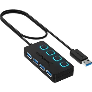 4-Port USB 3.0 Hub with Individual LED Power Switches-Slim Design-2 Ft Cable-Fast Data Transfer-Compatible With Mac,PC (HB-UM43)
