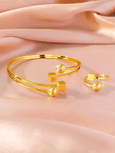 Women's Geometric Design Ring & Bracelet Set, Fashionable Jewelry Set, High-Quality Copper Open-End Jewelry Gift for Girlfriend/friends, Daily Accessory for Women Choking Hazard Safe