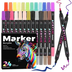 24/48Colors Acrylic Paint Markers Pen, Dual Tip Acrylic Paint Markers with Brush And Fine Tips for Adults, Wood, Stone, Rock Painting, Glass, Ceramic Surfaces, DIY Crafts Making.School supplies