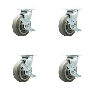 Service Caster TOOL-SCC-30CS620-TPRBF-TLB-4 Tool Box Caster Wheel Set - 6 in. Non-Marking, Zero Maintenance Thermoplastic Rubber Flat Tread Wheels
