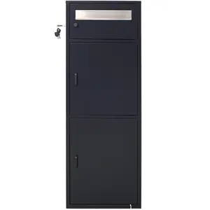 Hdmw Large Steel Freestanding Floor Parcel Package Drop with Locking Letterbox Drop Mail Box with Multi Compartments, Black
