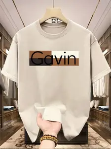 Unisex Colorblock Graphic Letter Print Short Sleeve T-Shirt, Casual Loose Fit Long Top, Young Daily Wear, All Seasons