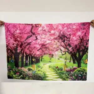 Cherry Blossom Pattern Backdrop, 1 Count Spring Scenery Background Banner, Wall Decoration, Birthday Background, Photography Background, Photo Backdrops, Indoor and Outdoor Decoration, Wedding Party Backdrop