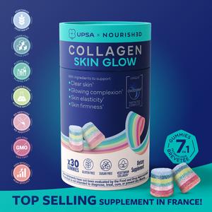 UPSA Skin Glow Collagen Gummies - Structuring Peptides - Clear, Glowing & Firm Skin, Acne & Oil Control, Helps Brighten from Within | Clinically Proven | Vegetarian Collagen with Ovoderm | Patented 7-Layer Technology | Sugar-Free, GMO-Free, 1 Month Supply