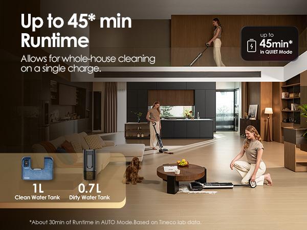 Tineco Floor ONE S6 Master Wet Dry Vacuum Cleaner, 20kPa Suction Vacuum Mop with Dual-Edge Cleaning, 45 Min Runtime (Quite Mode), 185°F Flashdry, 4inch Ultra-Slim