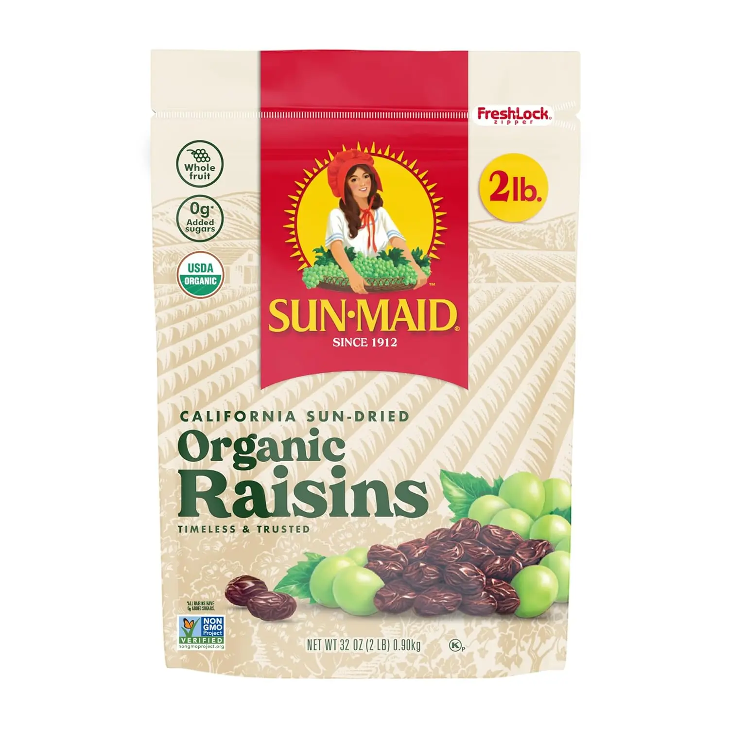Sun-Maid Organic California Sun-Dried Raisins - 32 oz Resealable Bag Dried Fruit Snack for Lunches, Snacks, and Natural Sweeteners