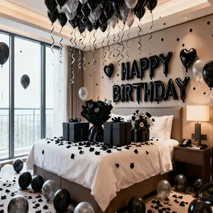251pcs Black Birthday Happy Balloon Set, 16.0inch Letter Balloons, 18.0inch Heart Foil Balloons, Suitable for Birthday Themes, English Letters, Anniversary, Room Decorations, Valentine'S Day, Romantic Couple Birthday Party Scene Decoration Balloons