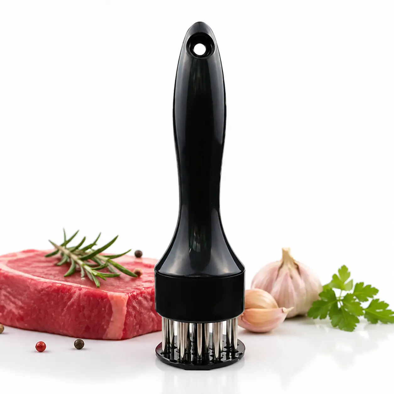 Stainless Steel Meat Slicer & Tenderizer Tool with 21 Needles, Kitchen Gadgets for Barbecue, Steak Prep (Black)