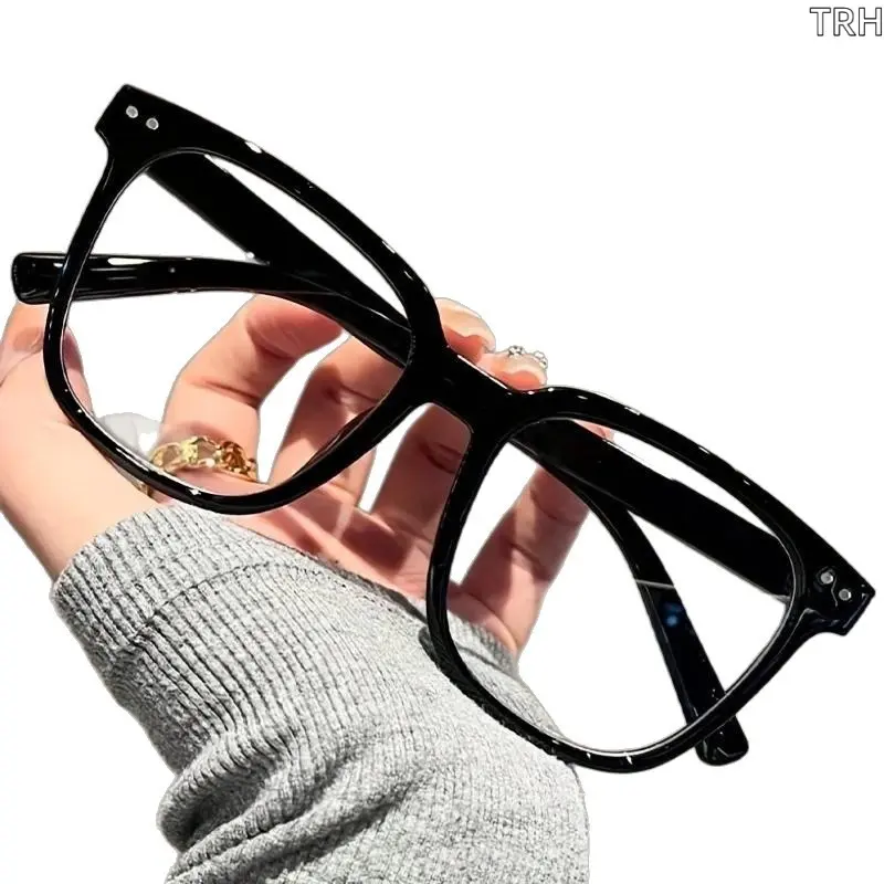 Oversized Retro Square Rivet Eyeglasses, Lightweight Face Slimming Non-Prescription Clear Lens Glasses, Unisex Fashion Eyewear for Women & Men, No-Makeup Daily Office Wear