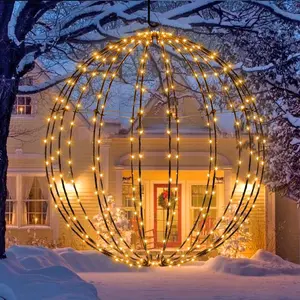Christmas Hanging Ball Lights Outdoor Metal Sphere Globe Lights with 8 Lighting Modes Timer for Window Patio Garden Tree Holiday Decorations(12 Inch/20 Inch)