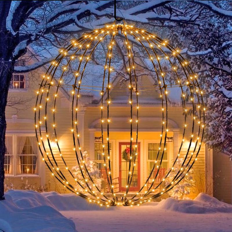 Christmas Hanging Ball Lights Outdoor Metal Sphere Globe Lights with 8 Lighting Modes Timer for Window Patio Garden Tree Holiday Decorations(12 Inch/20 Inch)