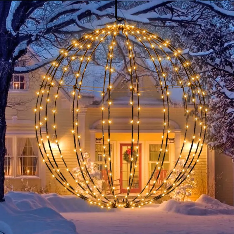 Christmas Hanging Ball Lights Outdoor Metal Sphere Globe Lights with 8 Lighting Modes Timer for Window Patio Garden Tree Holiday Decorations(12 Inch/20 Inch)