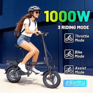 ASKMY E14 Folding Electric Bike 1000W Peak Motor, Up to 45 Miles Range | 14" Tubeless Tires, Dual Disc Brakes | UL Certified, Puncture-Tested Battery, 12-Month Warranty, Lightweight Design