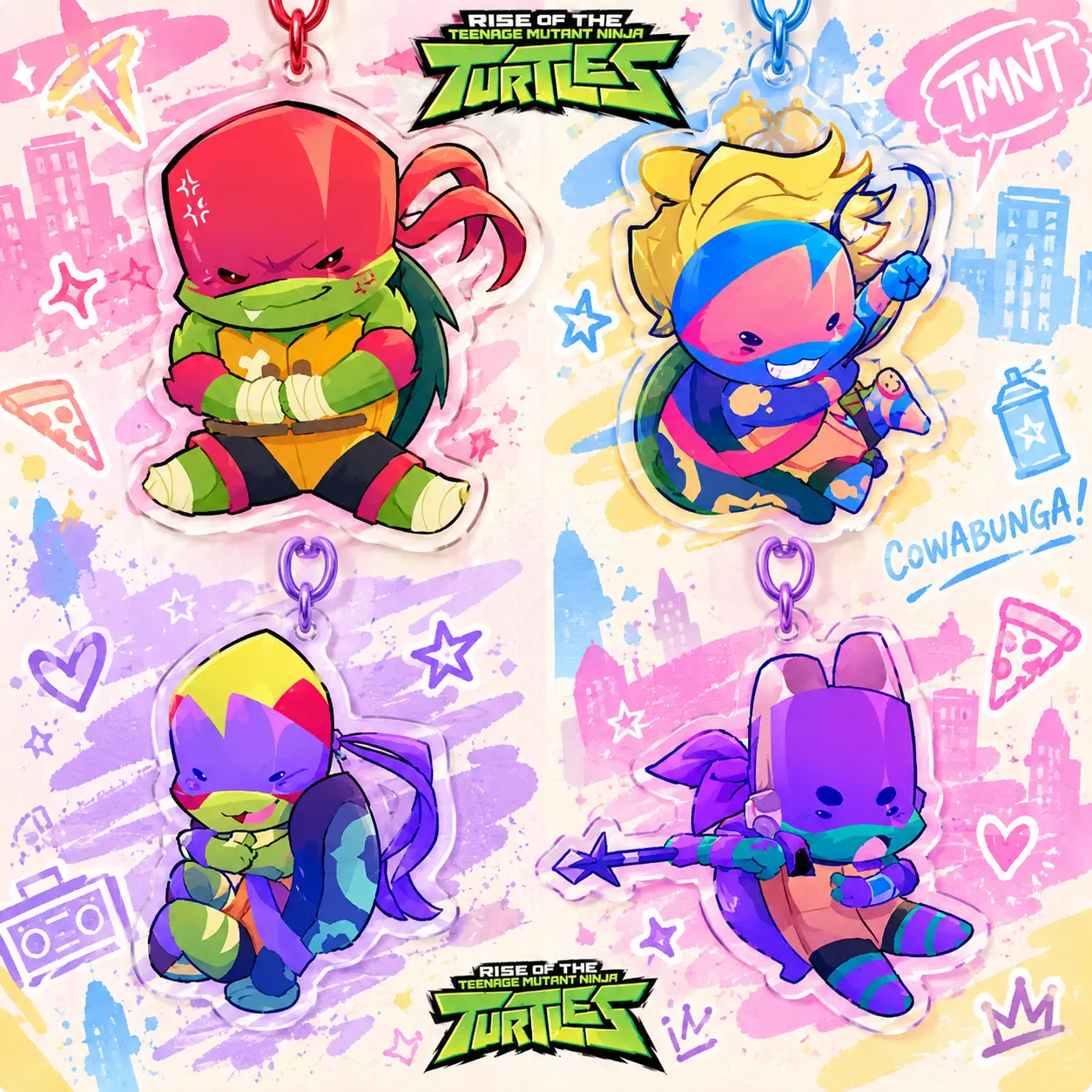 ROTTMNT Keychain, Turtles Acrylic Keychain, Cute Characters, Kawaii Bag Charm for Keys, Backpack & Gifts, Collectible Fan Accessory