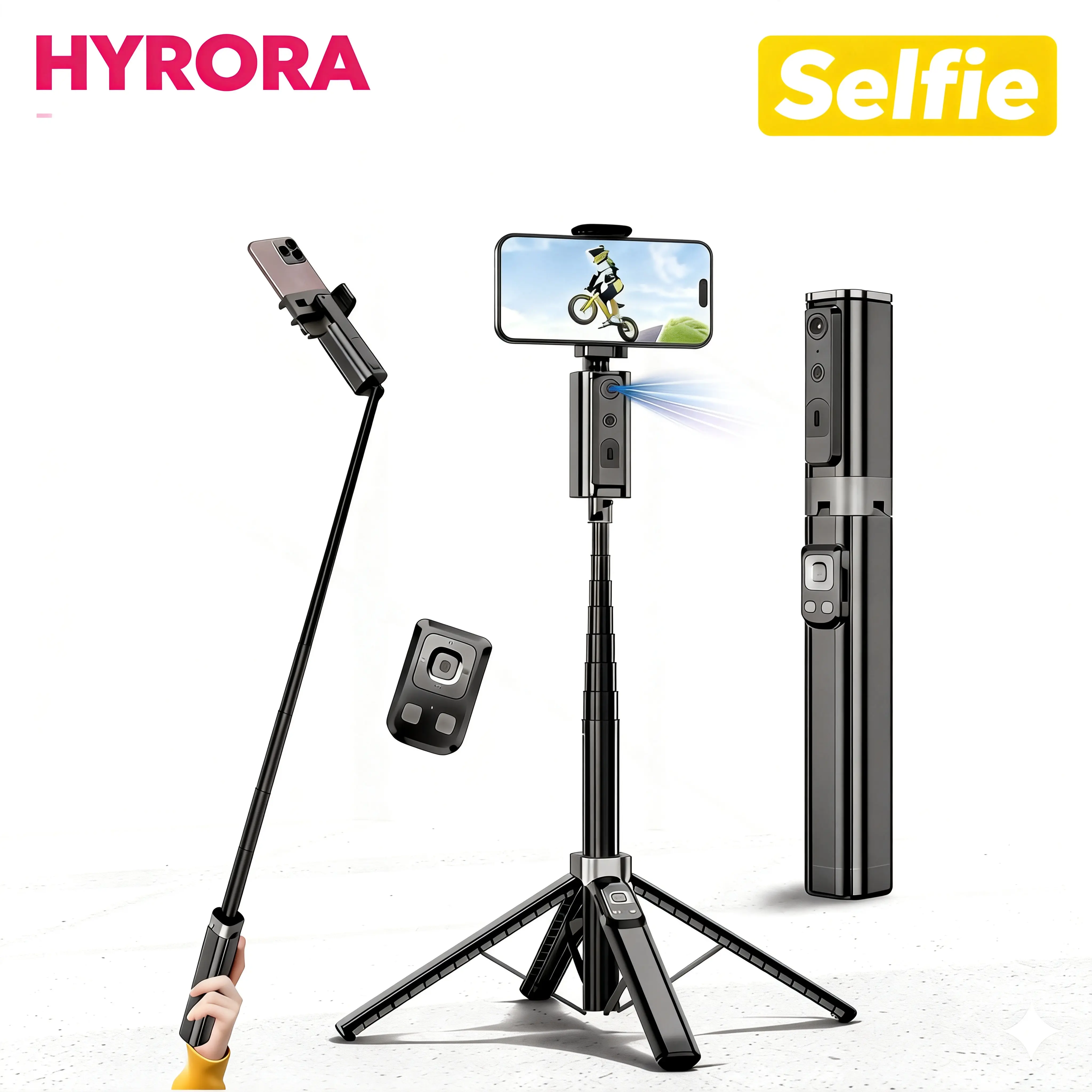 HYRORA Smart AI Facial Recognition Smartphone Tripod Gimbal Stabilizer - Portable, Foldable, 360° Pan-Tilt, Panoramic Tracking, Remote Control Compatible for Android & Other Devices, Cellphone Accessory for Home, Outdoor Use