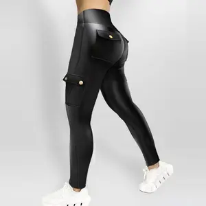 Womens Butt Lifting Leggings with Flap Pockets High Waist Tummy Control Workout Cargo Leggings Yoga Pants