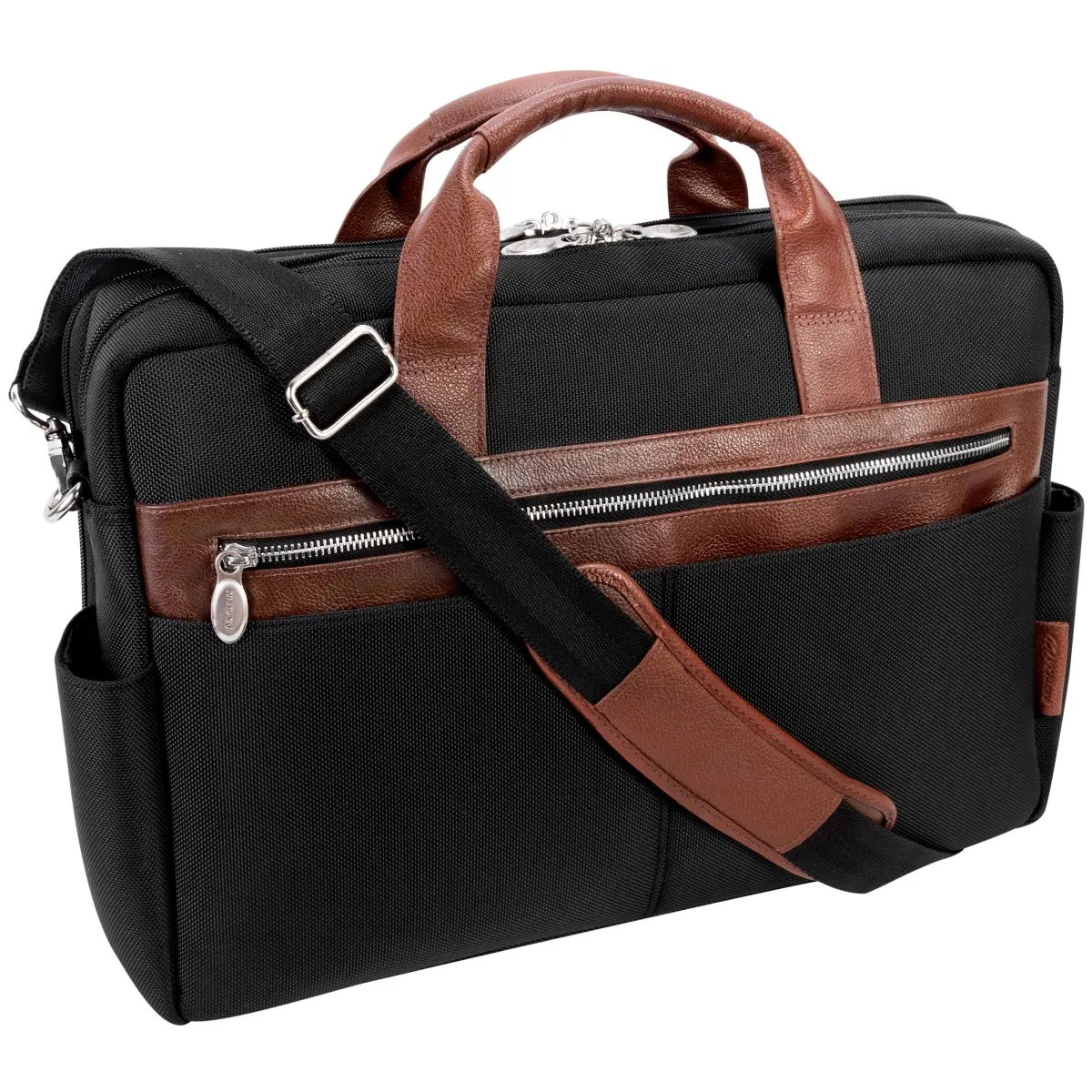McKlein USA 79105 17 in. U Series Southport Nylon Two-Tone Dual-Compartment Laptop & Tablet Briefcase, Black