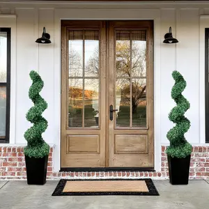 2 Pack 2/3/4 Ft Artificial Boxwood Spiral Plants, With BlackPots, Green Pe Wrought Iron Plants, Suitable For Porch, Garage, And Fireplace.Mother's Day Gift