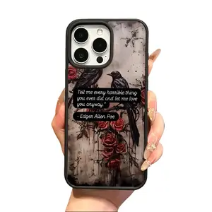 MagSafe Magnetic Silicon Phone Case, Poe Quote with Crows and Roses Design, Anti-Fall Protection Casing, Ultra-Thin Mobile Accessory, Fits iPhone 17Pro Max, Air, 16Plus, 15, 14, 13, 12, 11, XR, XS | Ideal for Everyday Use