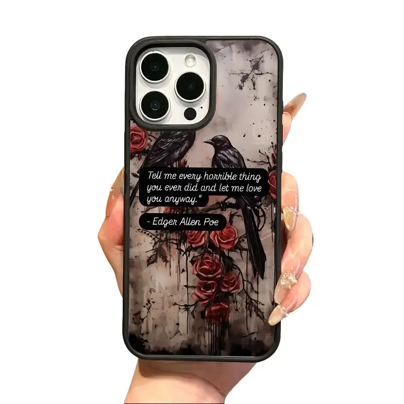 MagSafe Magnetic Silicone-TPU Smartphone Case, Poe Quote Crows & Roses Design, Protective Anti-Fall Ultra-Thin Cover, Fits iPhone 17 Pro Max, Air, 16 Plus, 15,14,13,12,11 Pro,11,XR,XS, Ideal for Daily Use, Long-Lasting Cellphone Accessory, Accessories, El
