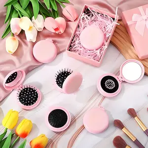 2-In-1 Cute Portable Compact Mirror Comb Set, Foldable Cushion Comb, Soft Teeth No Pull Hair, Gentle On Hair, High Definition Mirror, Clear Reflection, Perfect for All Hairstyles, Hair Care Tools